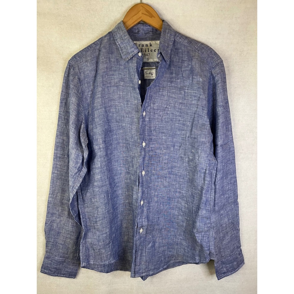 Frank & Eileen Finbar Blue Linen gButton Down Long Sleeve Shirt S Woven in Italy